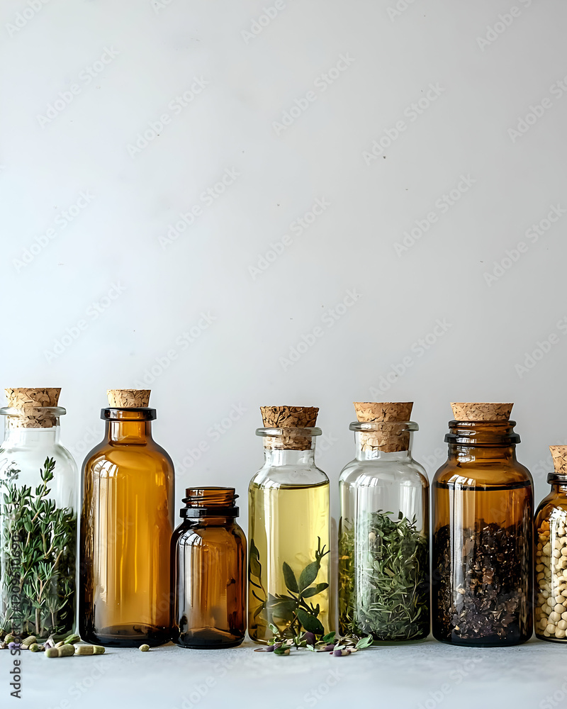 Herbal Remedies:Bottles of Dried Herbs & Oils Herbal Remedies:Bottles of Dried Herbs & Oils