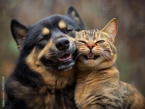 Happy Dog and Cat Friendship Portrait, ideal for pet friendship and animal companionship concepts photo