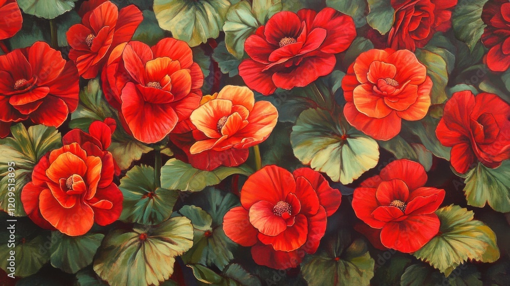 Red begonia flowers blooming. Generative AI Red begonia flowers blooming. Generative AI