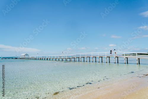 landscape view of the people on the Sorrento Long Pier, Victoria, Australia