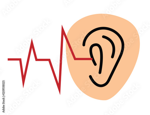 Ear with Sound Waves Hearing Aid Concept. Human anatomy, healthcare and medicine idea