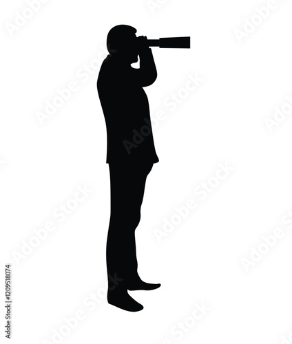Silhouette of a Business Man with Spyglass Isolated on White. People, work and activities concept vector art