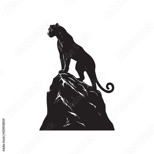 silhouette of a panther standing in peak of stone