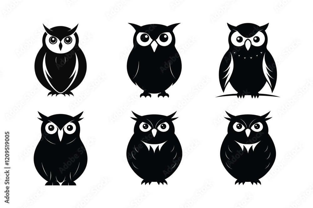 Obraz premium Snowy Owl (Bubo scandiacus) mammal animal, labeled silhouette vector art illustration.
