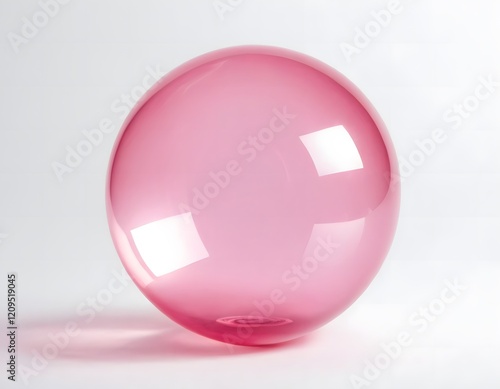 pink transparent shining bubble isolated on white background front view closeup shot