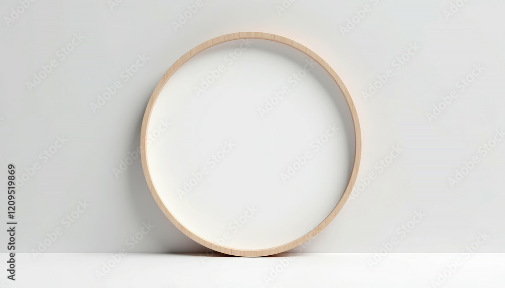 Clean circular picture frame mockup against a white background Clean circular picture frame mockup against a white background