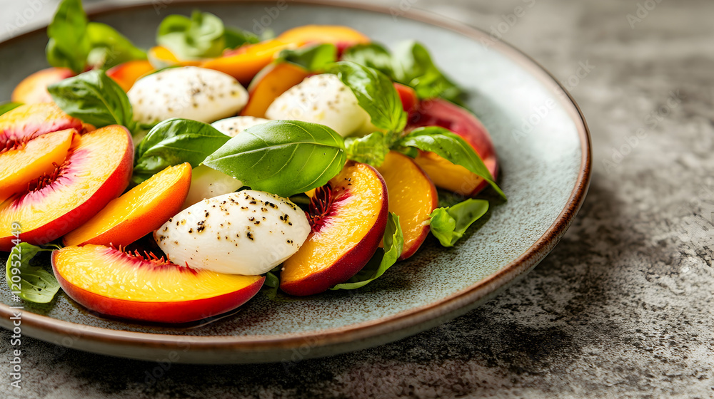 Peach and Mozzarella Salad with Basil, peach salad, basil salad, summer salad, fresh salad, healthy salad