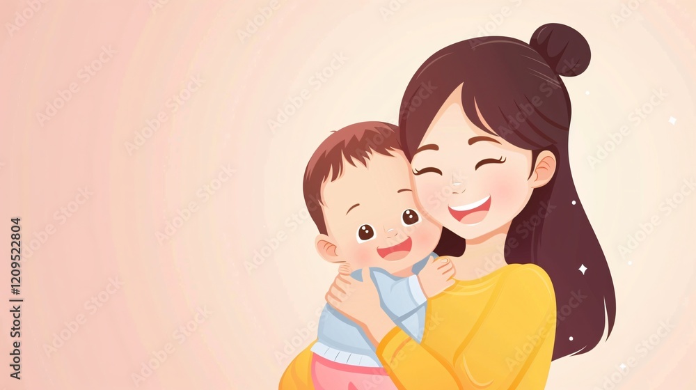 Happy Mom Holding Baby Cartoon Vector - Mother Raising Child Illustration Happy Mom Holding Baby Cartoon Vector - Mother Raising Child Illustration