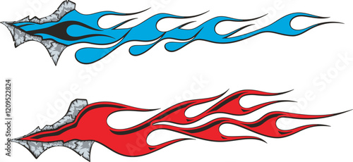 Vector ripped open flames, creative designs for vehicle vinyl decals and wraps. Ready-to-cut graphics, great for cars, off road and sport vehicles, hot rod automobiles, ATVs, trucks, motors and bikes.
