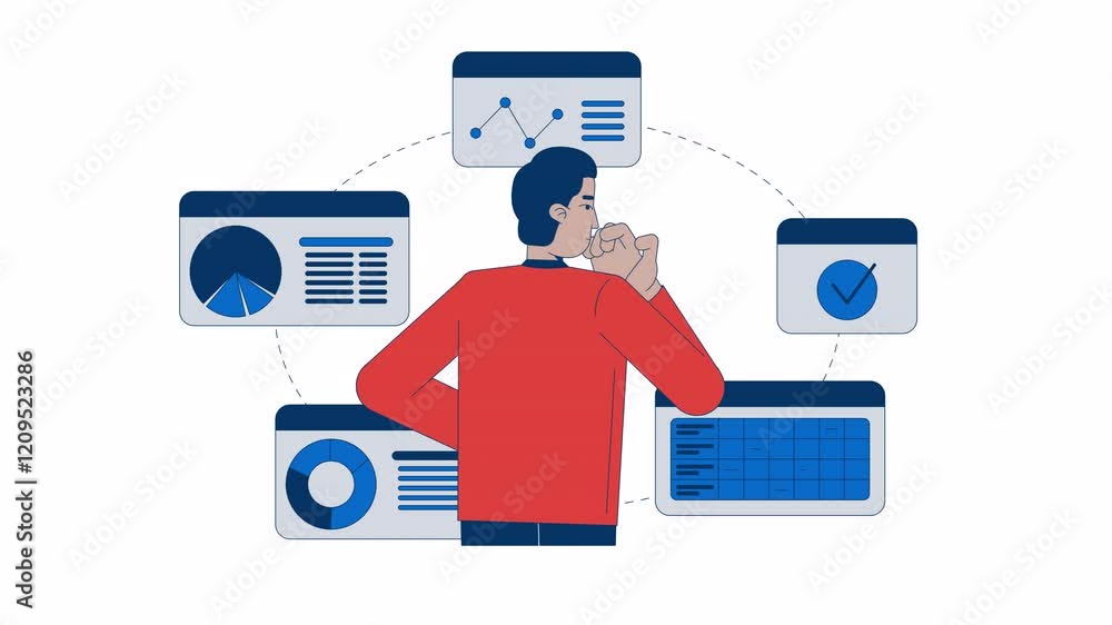 Analyzing data insights for decision making 2D animation. Dashboards ...