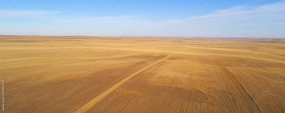 Scenic drone view of an expansive farmland under a clear blue sky. Scenic drone view of an expansive farmland under a clear blue sky.