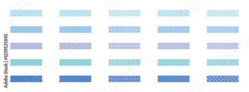 マスキングテープ　青　水色　セット　ベクター　ハート　チェック　ストライプ