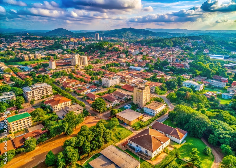Fototapeta premium Aerial View of Enugu North, Nigeria: Bustling Cityscape with Greenery