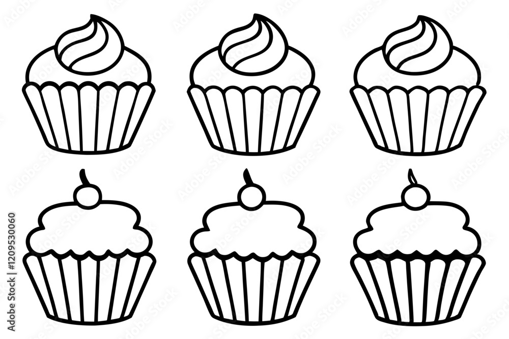 Cupcake Line Art Set for Print & Digital