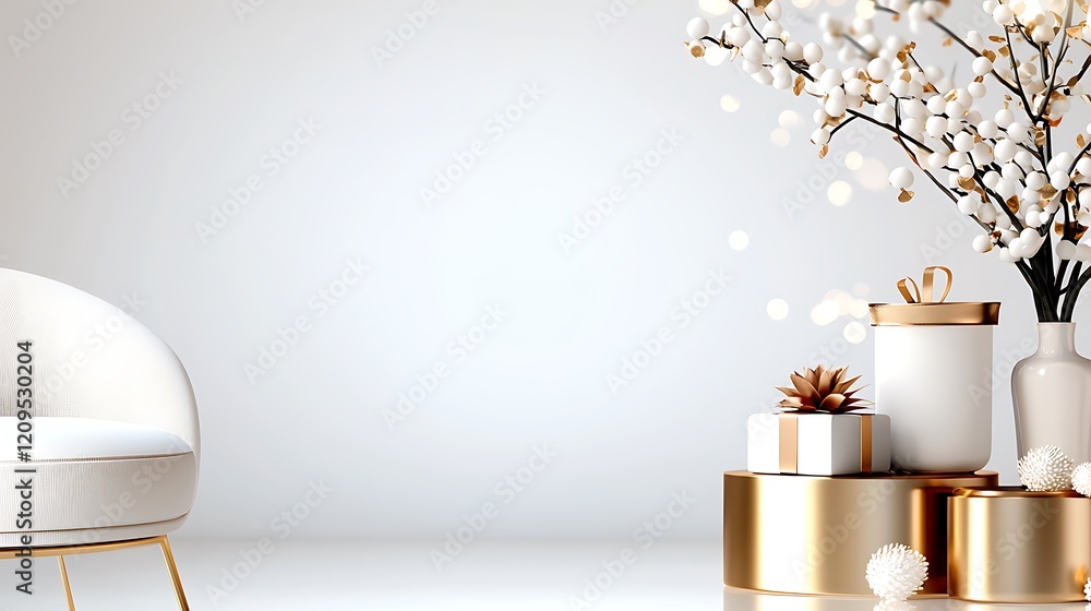 custom made wallpaper toronto digitalElegant White Room with Gold Accents and Festive Decor