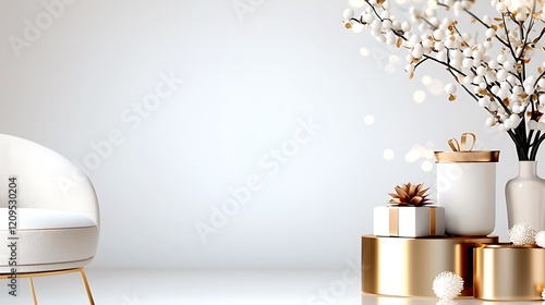 Wallpaper Mural Elegant White Room with Gold Accents and Festive Decor Torontodigital.ca