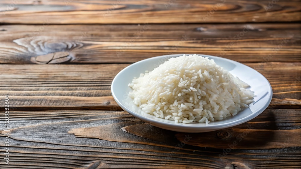 Aerial View of Plain White Rice on Wooden Table - Drone Photography Stock Photo Aerial View of Plain White Rice on Wooden Table - Drone Photography Stock Photo