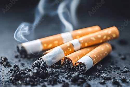 Smoldering cigarettes releasing smoke: a symbol of addiction and health risks photo