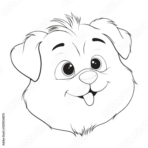 Head Dog Character Illustration, Coloring Book Page with Dog, Coloring page outline of a cute dog, coloring page with Animal character.