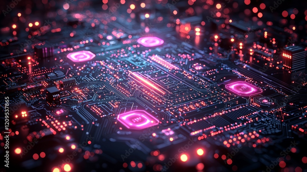 Fototapeta premium Futuristic Circuit Board Glowing, Technology Innovation