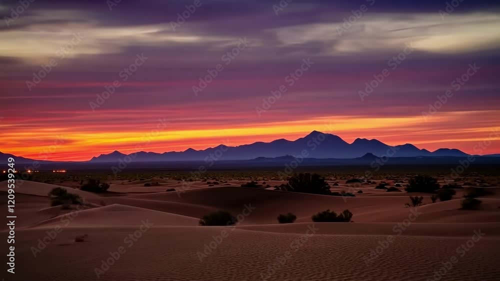 Mesmerizing desert sunrise over sand dunes with vibrant horizon colors Mesmerizing desert sunrise over sand dunes with vibrant horizon colors