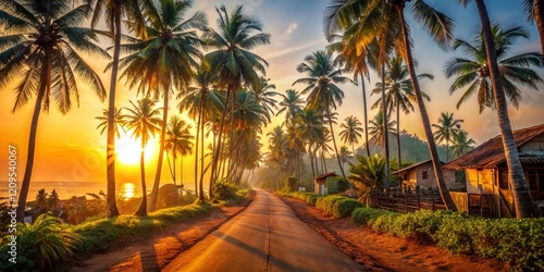 Agonda Beach Goa Sunrise: Tropical Indian Road Scene