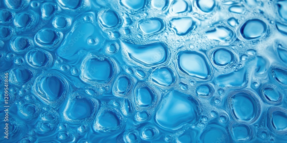 Blue water droplets create an abstract ripple effect with a textured liquid background showcasing various shades of blue and circular shapes. Blue water droplets create an abstract ripple effect with a textured liquid background showcasing various shades of blue and circular shapes.