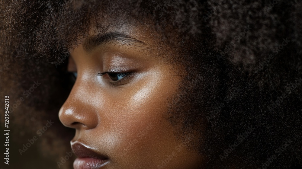 Close-up Portrait of a Woman with Curly Hair Close-up Portrait of a Woman with Curly Hair