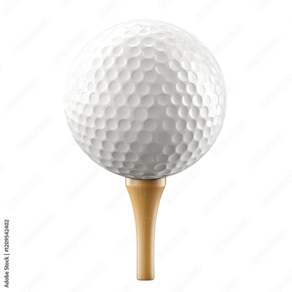 Golf ball on tee ready for swing sport leisure game white wood, Golf ball on tee ready for swing sport leisure game white wood,