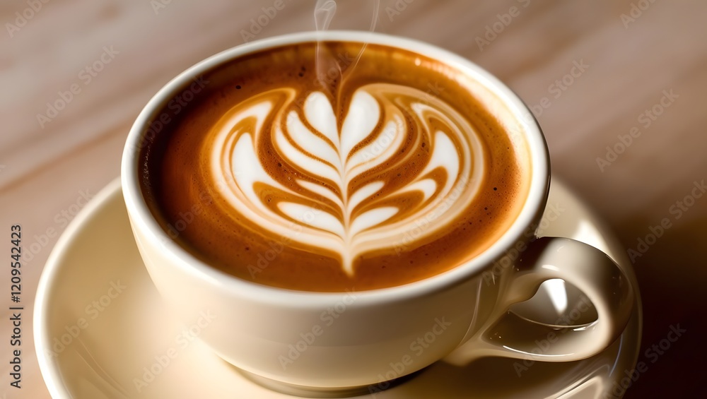 cup of latte coffee with heart shaped latte art, steam rising, and warm ambiance. Perfect for coffee lovers and cozy moments cup of latte coffee with heart shaped latte art, steam rising, and warm ambiance. Perfect for coffee lovers and cozy moments