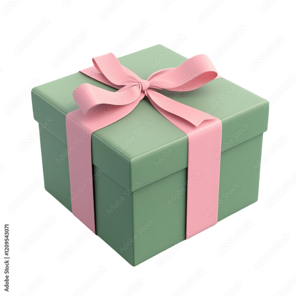 Green gift box with pink ribbon a perfect present, Green gift box with pink ribbon a perfect present,