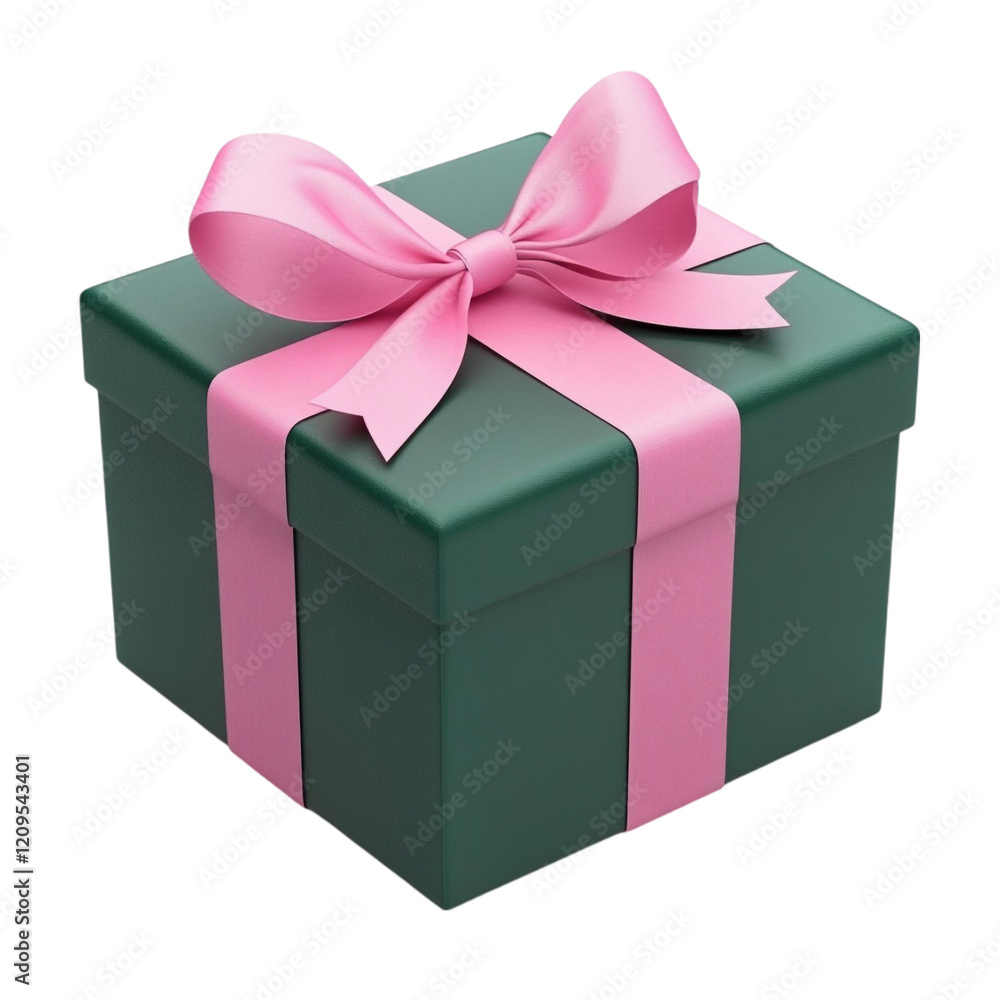 Obraz premium Green gift box with pink ribbon bow surprise present celebration