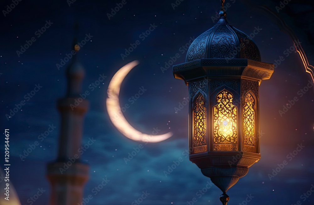 Eid Mubarak and Ramadan Kareem greetings with an Islamic lantern, a mosque's rounded arch window, and a moon for an Eid festival background. Eid Mubarak and Ramadan Kareem greetings with an Islamic lantern, a mosque's rounded arch window, and a moon for an Eid festival background.