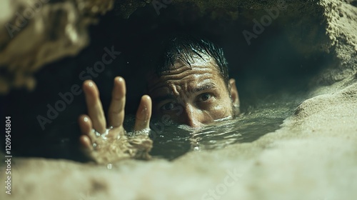 Desperate Man in a Dark Cave, Reaching for Help