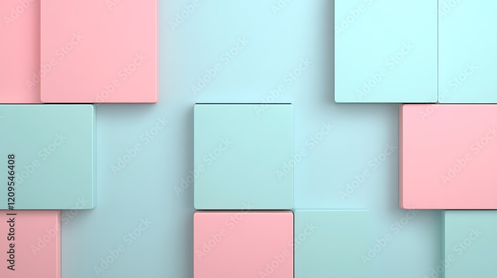 Colorful abstract geometric shapes in pastel tones of pink and blue arranged on a wall background Colorful abstract geometric shapes in pastel tones of pink and blue arranged on a wall background