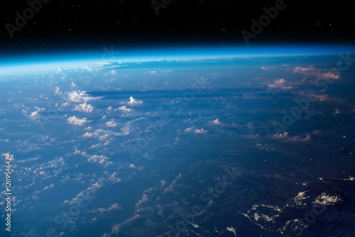 Obraz na płótnie Planet Earth from space. Earth's atmosphere. Observation of the planet Earth from space. On the surface of the planet are visible clouds. Elements of this image furnished by NASA.
w salonie