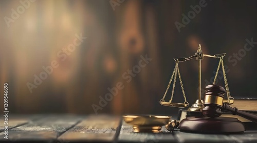 Justice scales, gavel, courtroom