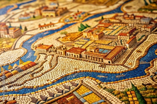 Wallpaper Mural Antique Holy Land Map Replica: Detailed Mosaic Tile Art, Rule of Thirds Composition Torontodigital.ca