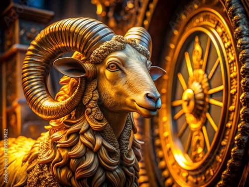 Aries Astrological Clock: Golden Ram in Low Light