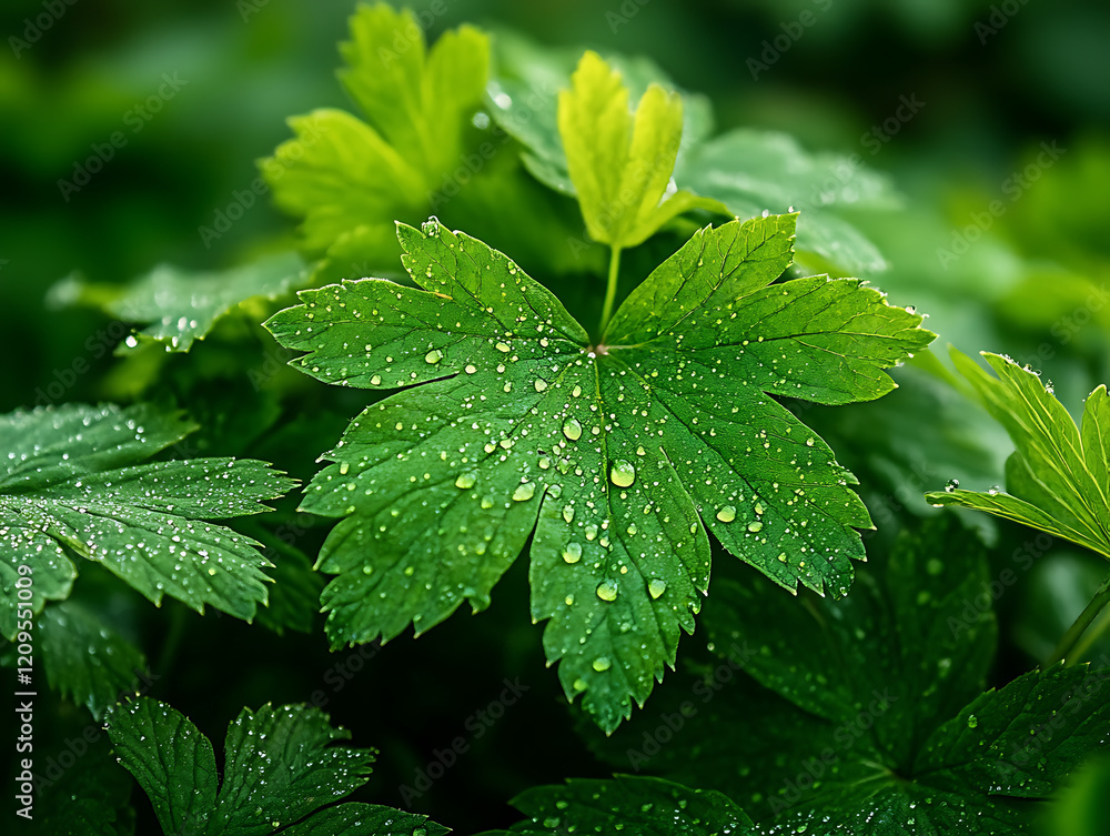 close-up view of rich green foliage in Jade Valley with dew drops on the leaves, soft bokeh in the background, creating a fresh close-up view of rich green foliage in Jade Valley with dew drops on the leaves, soft bokeh in the background, creating a fresh