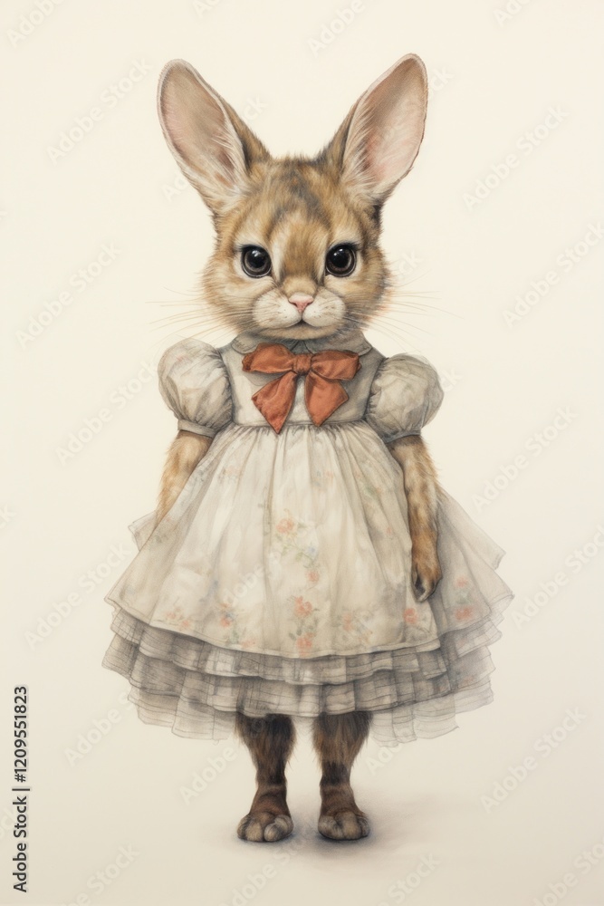 Obraz premium A cute animal character with dress drawing sketch illustrated