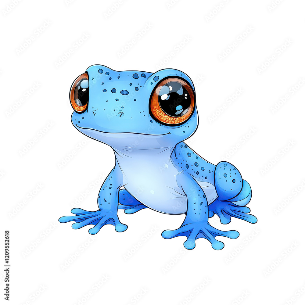 Blue frog with orange eyes resting on a solid black background in natural habitat. Blue frog with orange eyes resting on a solid black background in natural habitat.