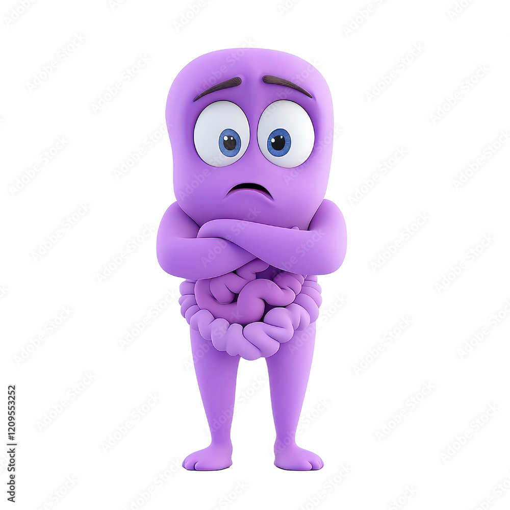 Purple cartoon character with a sad expression isolated on a white background for childrens media and design. Purple cartoon character with a sad expression isolated on a white background for childrens media and design.