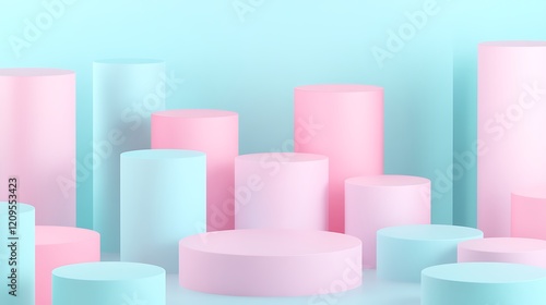 Colorful Geometric Shapes on a Soft Pastel Background Perfect for Modern Design and Creative Projects