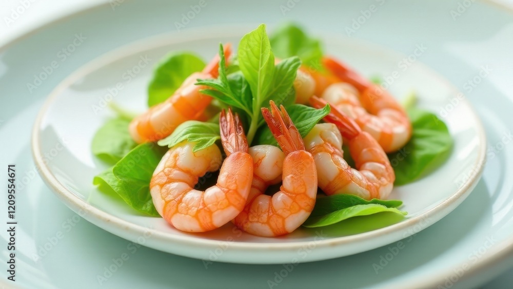 A delectable plate of succulent shrimp, artfully arranged atop a bed of vibrant green leaves, presents a culinary masterpiece. A delectable plate of succulent shrimp, artfully arranged atop a bed of vibrant green leaves, presents a culinary masterpiece.