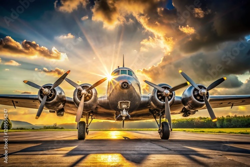 B-17 Flying Fortress Preparing for Takeoff - Dramatic Bokeh Effect Stock Photo