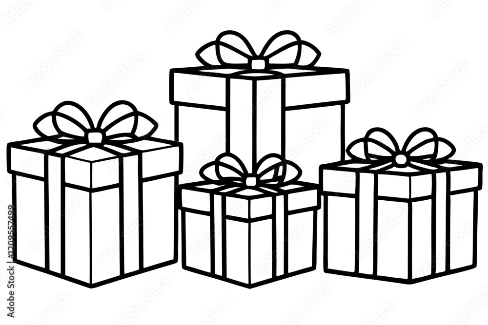 Obraz premium Elegant Gift Box Sketch Set in line art Vector