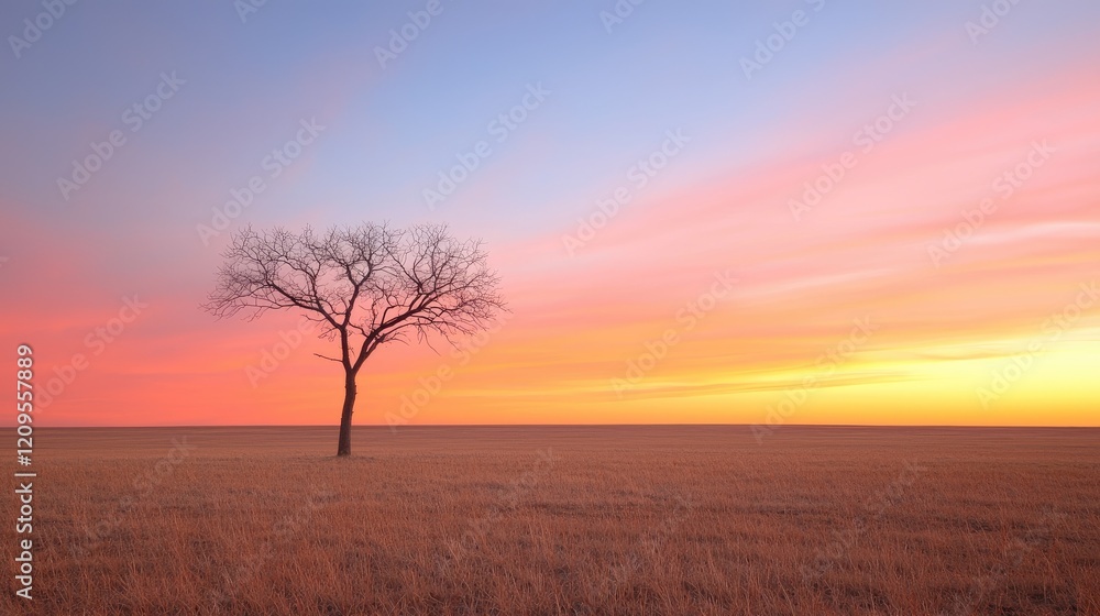 Lone tree at sunset, field, peaceful sky, nature serenity, landscape wallpaper Lone tree at sunset, field, peaceful sky, nature serenity, landscape wallpaper