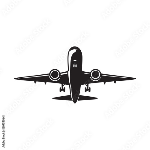 Simple black and white airplane graphic.