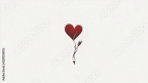 A deep red heart adorned with a slender arrow and elegant curves, forming a minimalist and artistic design perfect for Valentine's Day inspiration and romantic symbolism. photo